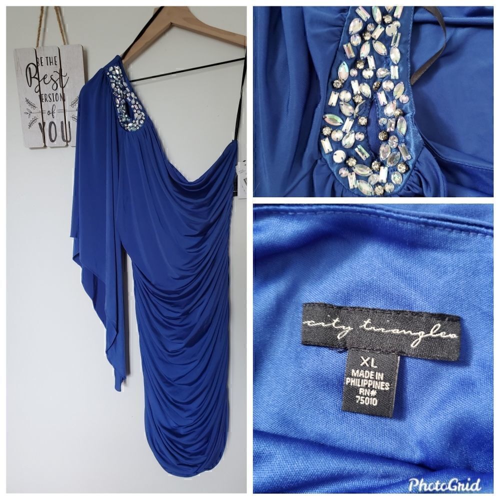 City Triangles Royal Blue and Sequins One Shoulder Mini Dress Size XL